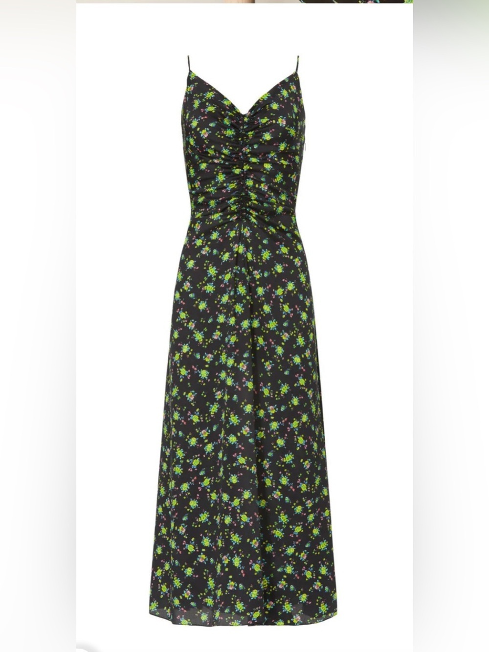 Sandro black floral print Paola ruched floral midi dress 4 evening wedding luxe - Picture 6 of 9